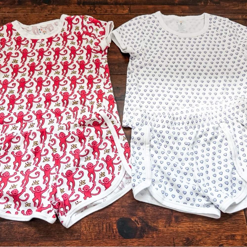 Roller Rabbit Pink and White Monkey Pajama Set